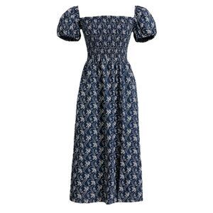 J.CREW Blue Puff Sleeve Smocked Blue Starry Swirl Smocked Dress Womens Small
